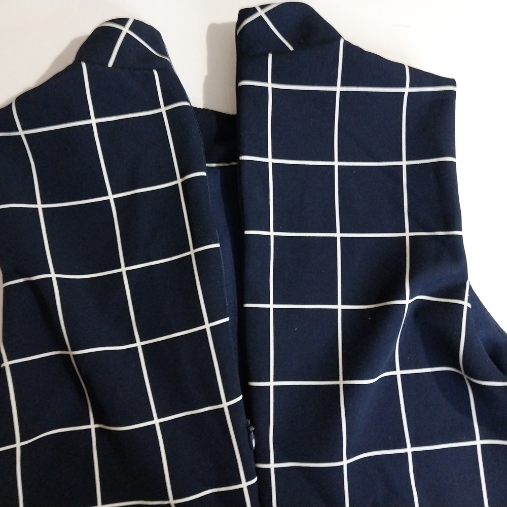 LULUS size L Dark Blue and White Checkered Midi Elegant Formal Dress - Picture 5 of 16